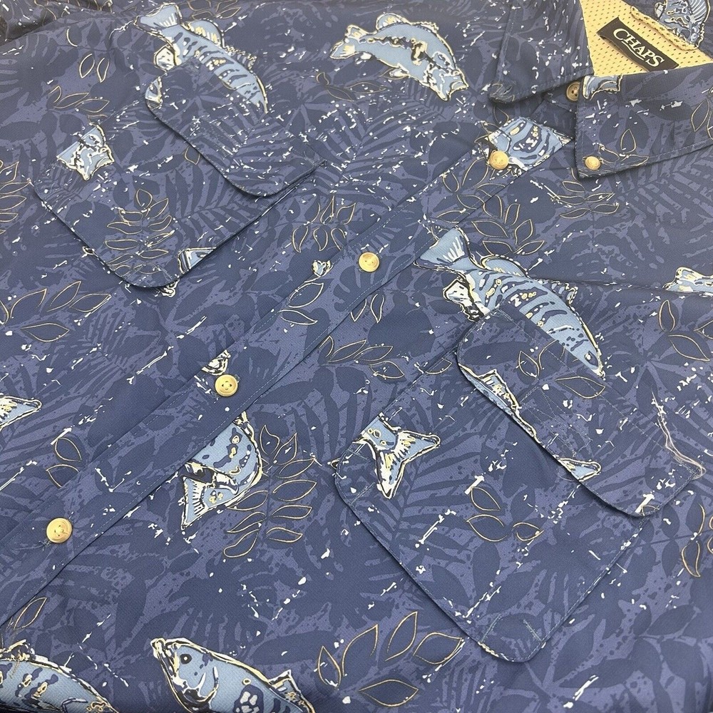 Chaps Men's Blue Fish Pattern Polyester Short Sle… - image 3